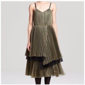 Marc by Marc Jacobs Metallic Gold and Black Tiered Asymmetrical Midi Dress NWT 4